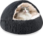 HYQ Dog Bed for Small Dogs, Cozy Cat Cave Bed, Cat Beds for Indoor Cats Washable, Non-Slip Cat Beds, Calming Dog Bed with Hooded Cover, Dog Bed with Cover for Small Medium Pets(Dark Grey, 16×16 Inch)
