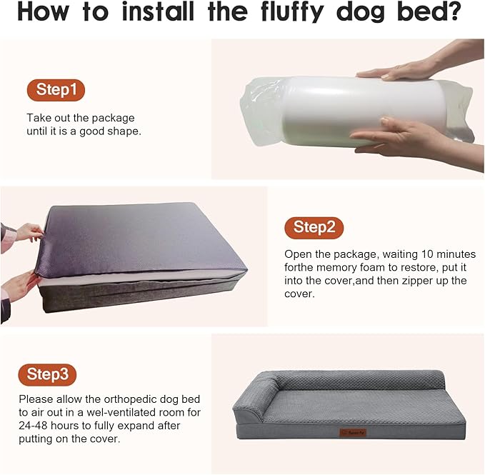 Orthopedic Dog Beds Large Sized Dog, 3 Inch Memory Foam Pet Bed for Medium and Large Dogs, Washable Removable Cover, Nonskid Bottom, Waterproof, 36x27 Inches L Dark Grey