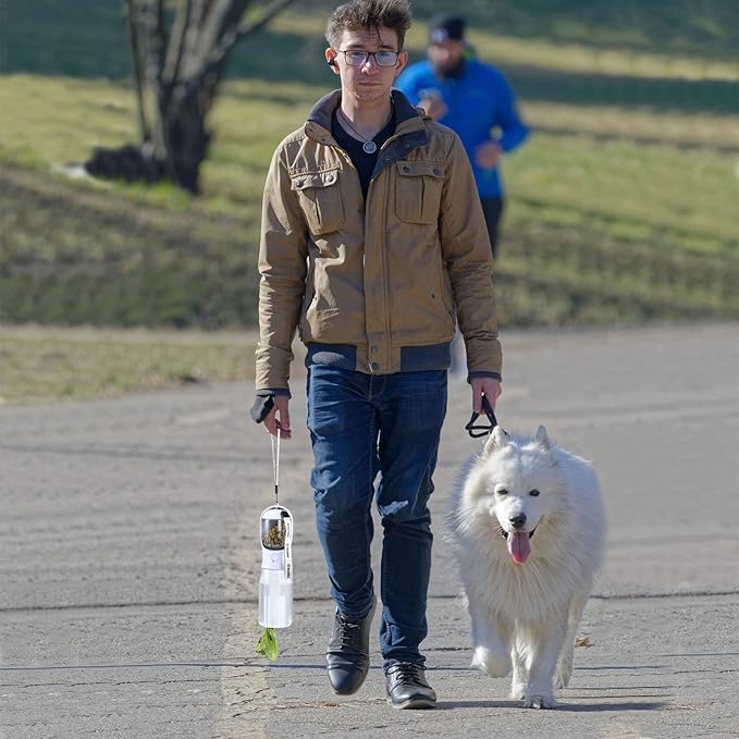 Dog Water Bottle with Food Container & Poop Bag Holder, Travel Water Bowl, Portable Pet Dispenser, Dog Stuff Accessories Items, Puppy Essentials Necessities for Yorkie Chihuahua Walking Hiking