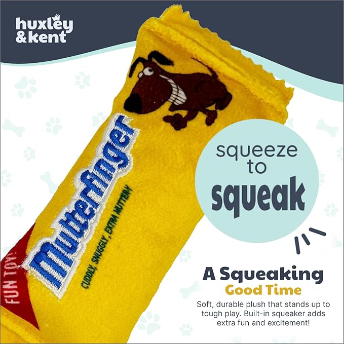 Huxley & Kent Funny Dog Toy w/Squeaker – Power Plush Squeaky Dog Toys for Small Dogs – Durable Small Stuffed Animal for Indoor Play & Fetch - Tiny Tuff Mutterfinger