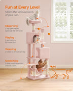 Feandrea Cat Tree, 61-Inch Cat Tower for Indoor Cats, Plush Multi-Level Cat Condo with 5 Scratching Posts, 2 Perches, 2 Caves, Hammock, 2 Pompoms, Jelly Pink UPCT192P01