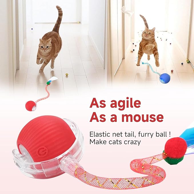 Speed 2.0 Tail Interactive Cat Toys for Indoor Cats, Chirping & Motion Activate Ca t Toy, Smart Kitten Rolling Ball Moving Ball Toys, Rechargeable Dog Cat Bal l for Enrichment Exercise (Pink)