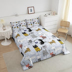 Erosebridal Kawaii Animal Comforter Twin Cute Cat Bedding for Girls Boys Kids, Black Polka Dots Bedding Sets & Collections, White Geometric Stripe Kitten Down Comforter, Funny Pet Bed Set Microfiber