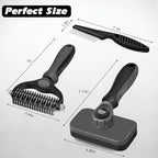 3PCS Self Cleaning Slicker Brush & Pet Grooming Rake & Flea Comb for Dogs,Cats and Horses | Double-Sided Dematting Comb & Skin Friendly Deshedding Grooming Tool | Premium Pet Supplies（Gray Black)