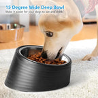 Tilted Angle Dog Bowl, 15° Slanted Stainless Steel Dog Cat Food Bowl, Non-Slip & Non-Spill Pet Feeder with Elevated Detachable Melamine Stand, Easy to Get Food Dish, Large 2 Cup Black