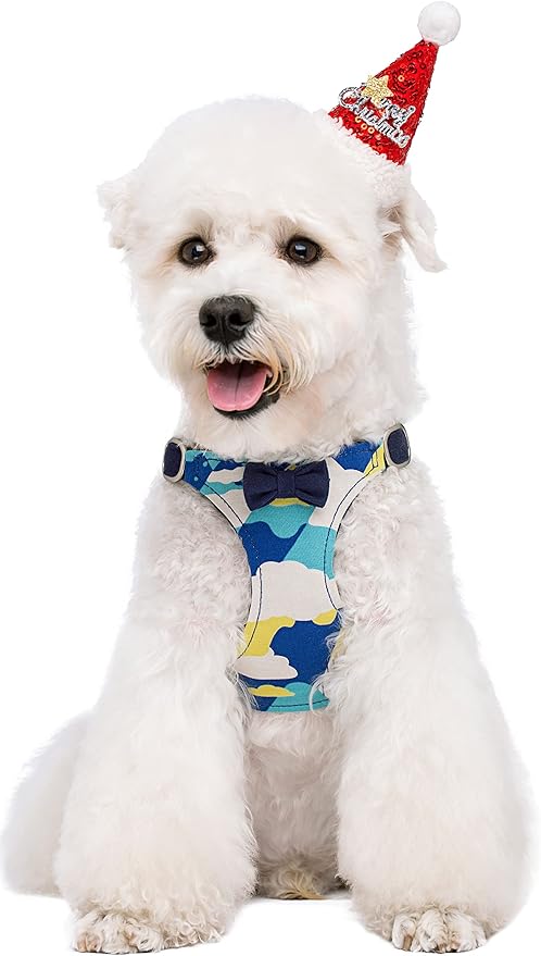 Puppytie No Pull Dog Harness with Multifunction Dog Leash,Soft Adjustable No Choke Escape Proof Pet Harness Vest for Medium Dogs,Suede Bow Navy,M