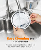 oneisall Stainless Steel Cat Water Fountain, 2L Water Fountains for Cats Indoor with Quiet Pump and 3 Replacement Filters, Pet Water Fountain Faucet Spout Design Cat Fountain Drinking Inside, PWF 001