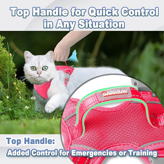 Cat Harness and Leash Set Escape Proof for Kitten Walking, Soft Adjustable Top Handle Vest Harnesses for Cats, Easy Control Breathable Reflective Small Medium Large, Pink, XXS