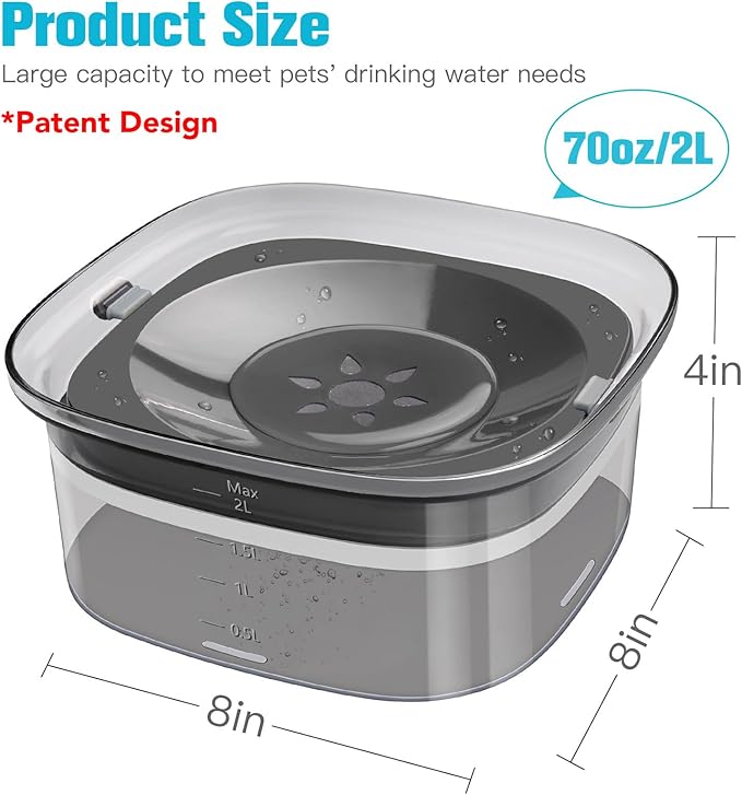 UPSKY 70oz Dog Water Bowl 2L No Spill Dog Bowl Large Capacity Spill Proof Slow Water Feeder, No Splash Dog Bowl Pet Water Dispenser Vehicle Carried Travel Slow Drinking Bowl for Messy Drinkers, Cats