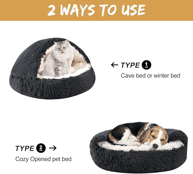 Dog Beds for Small Dogs, Cat Bed Cave, Washable Cute Cat Bed, Cozy Nook Pet Bed for Dogs or Cats, Anti-Slip Puppy Bed Fits up to 22 lbs Pets(Dark Grey, 24" x 24")