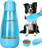 UPSKY Dog Water Bottle | Portable & Foldable Dog Water Bottle | 3-in-1 Portable Pet Water Dispenser with Food Container & Poop Scooper for Outdoor Walking, Hiking & Travel,14.2oz(Blue)