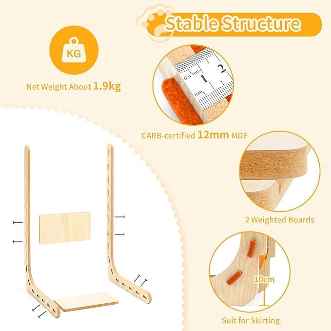 Cat Scratch Pad Felt Cat Scratcher for Indoor Cats Scratching Board Scratchers for Large Cat Scratch Furniture Protector with Ball Kitten Toys L Shape 26.8 Inch Orange