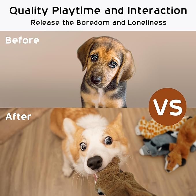 Nocciola Dog Squeaky Toys, 5 PCS Crinkle Plush Dog Toys, No Stuffing Dog Toys for Small Medium Large Dogs, Stuffless Puppy Toys for Boredom