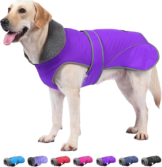 Dogcheer Dog Coat, Christmas Dog Jacket Waterproof Puppy Winter Coat for Cold Weather, Reflective Adjustable Pet Snow Jacket Warm Turtleneck Fleece Sweater for Small Medium Large Dogs - Purple, L