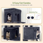 Globlazer Cat Tower for Indoor Cats, 52in Multi-Level Heavy Duty Cat Tower with 4 Scratching Posts, Ladder, Sturdy Cat Tree with 3 Cat Condos for Adult Cats Kittens, Hanging Basket, F52B, Dark Grey