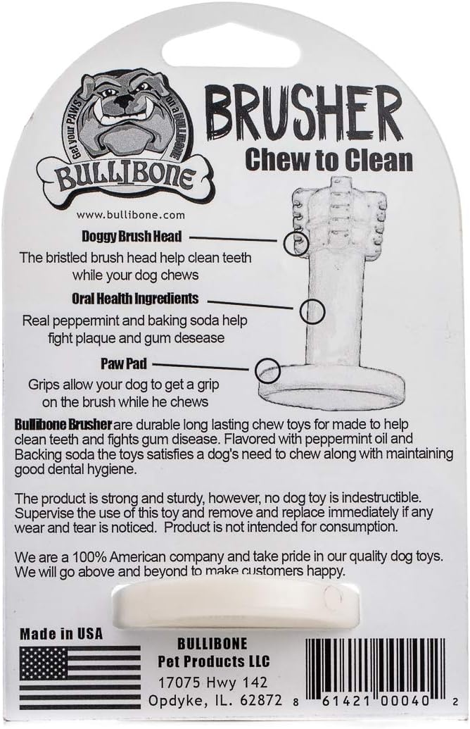 Bullibone Brusher: Dog Teeth Cleaning Brushing Toothbrush Stick - Long Lasting Nylon Peppermint Chew Toy for Dog Oral Care and Dental Health for Small Dogs and Puppies