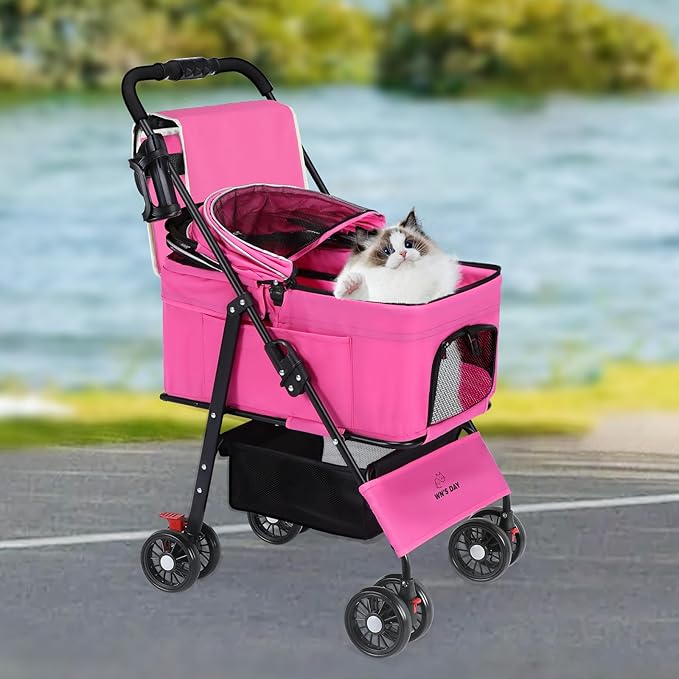 3 in 1 Pet Dog Stroller for Small Medium Dogs 10-50 lbs, Foldable Cat-Strollers for 2-Cats with Removable Carrier, Pet-Strollers for Cats with Storage Bag, Small Puppy-Stroller, Dog-Cart (Pink)