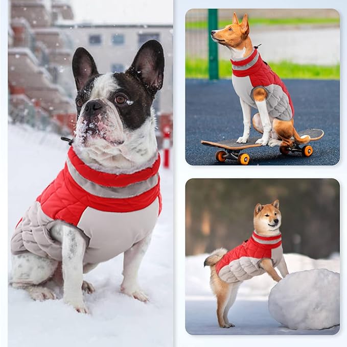 Dog Coats for Large Dogs,XL Dog Coat,Warm Fleece Winter Coat with D-Ring,Back Zipper Pet Jacket for Large Dogs,Waterproof Pet Snow Jacket Clothes Snowsuit Beagle Corgi Border Collie,Red,XL