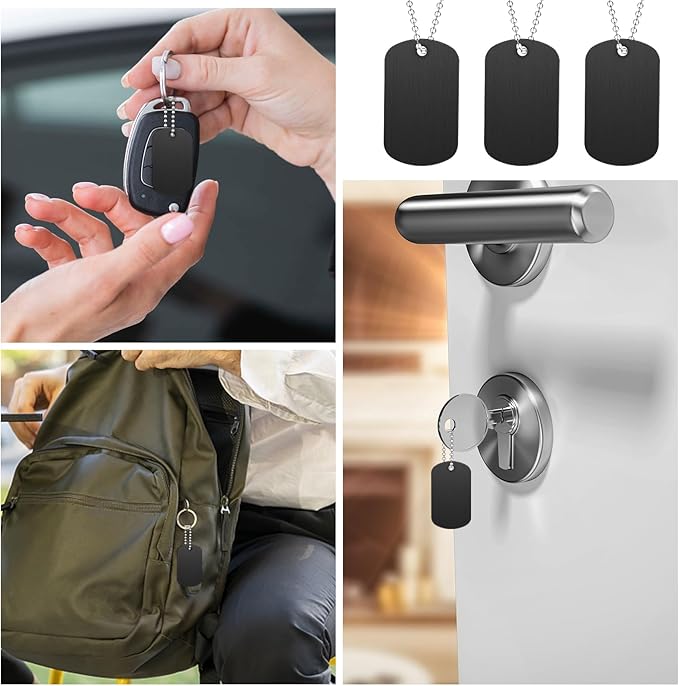 200Pcs Military Dog Tags Set - Rectangle Blank Metal Stamping Tags Including 100Pcs Aluminum & 100Pcs Ball Steel Chains Personalized Pets Tags for DIY Decorative Craft (Black)