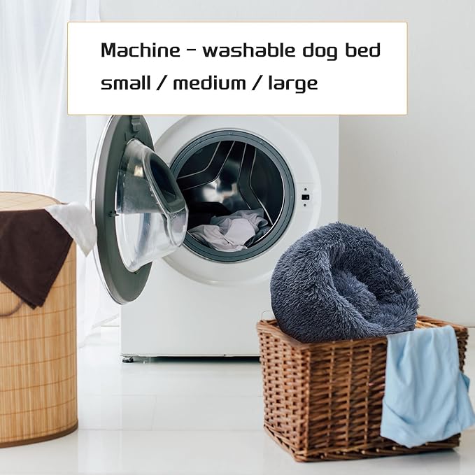 Comfort Donut Dog Bed for Small Dogs, Cat Bed & Pet Bed for Indoor Use, Medium Size with Soft Plush, Round Dog Beds for Large Dogs and Cats (Gray, 32''Lx32''Wx8''Th)