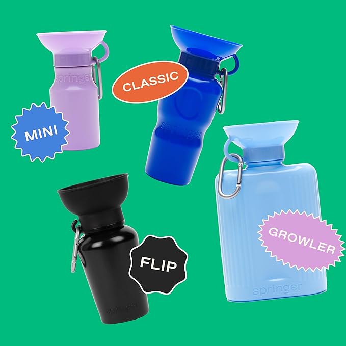 Springer Flip Portable Dog Water Bottle with Foldable Food Grade Silicone Bowl - 20 Ounce Travel Dog Water Bottle Ideal for Camping - Easy Squeeze Hydration & Release to Drain