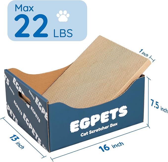 Cardboard Cat Scratcher Box for Indoor Cats with 3Pcs Extra-Large Scratching Board, Refillable and Sturdy, Ideal for Hiding, Scratching and Sleeping, Easy to Clean and Assemble, Blue