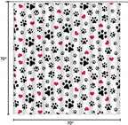 Dog Paw Print Shower Curtain Pet Lovers Cute Kitten Cat Footprint Red Love Heart Abstract Geometric Drawing Style Animal Decor Boys Girls Polyester Fabric Bathroom Curtain 70 x 70 Inch