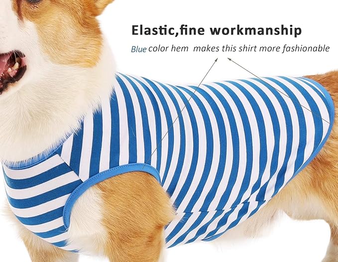 WEONE Dog Shirts Striped Cotton Clothes,Pet Breathable Soft Basic T-Shirt for Small Medium Larg Boy Girl Dogs,Black Blue M