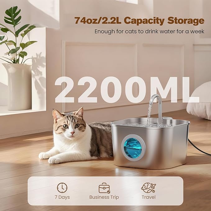 Cat Water Fountain with 10 Filters + 10 Sponges,Pet Fountains Cats Automatic Waterer Bowls for Drinking Small Dog Water Dispenser Indoor Metal Pets Water Faucet Bottle Kitty Watering Supplies