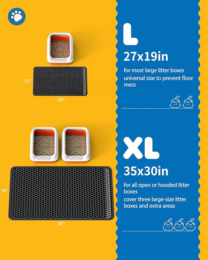 27" x 19" Cat Litter Mat - Ultra-Large Litter Box Mat with Double Layers, Urine-Proof and Non-Slip Litter Trapping Mat, Easy to Clean Kitty Litter Mats for Floor, Scatter Control, Black