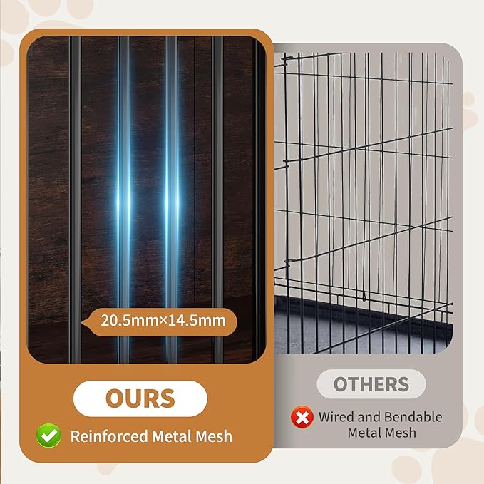 Double Dog Crate Furniture, 63” Large Dog Kennel Furniture with Divider and Sliding Doors, Heavy Duty Dog Kennel Furniture with Drawers and Shelves for Living Room, Retro Brown