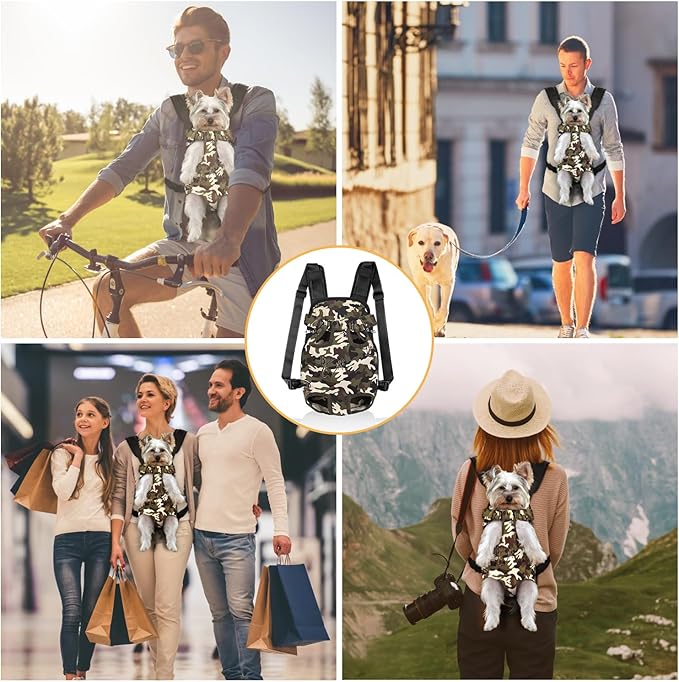 YUDODO Pet Dog Carrier Backpack Adjustable Dog Front Carrier, Legs Out Easy-Fit Dog Travel Backpack Carrier for Hiking Camping for Small Medium Dogs Cats and Rabbits (Medium), Camouflage Green