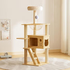 48.8" Cat Scratching Post, Tall Wood Cat Tree with Sisal-Covered Scratching Tower, Stable Cat Scratch Post for Indoor Cats, Modern Cat Tower with Top Perch & Acrylic Hammock for Small & Large Cats