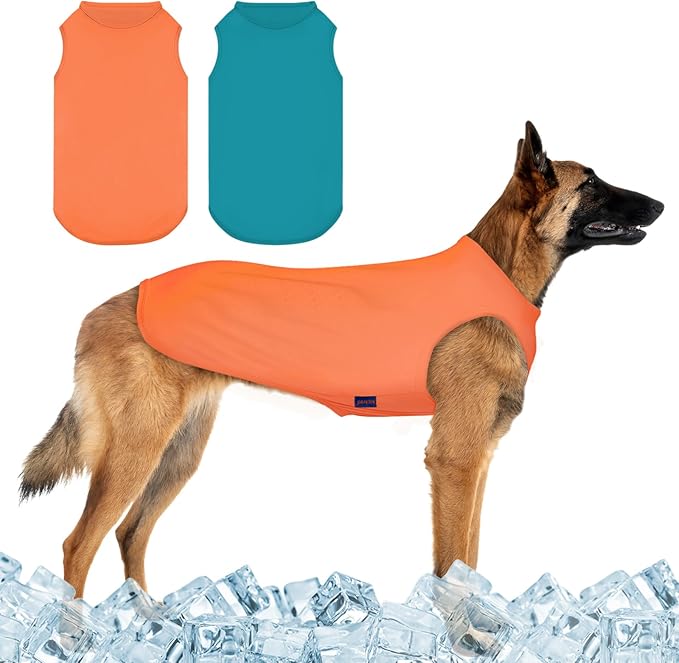 2 Pack Dog Shirts, Ice Pet Vest Dog Clothes for Instant Cooling, Lightweight Breathable Sleeveless T-Shirts for Large Dogs, Peacock Blue+OrangeRed (M)