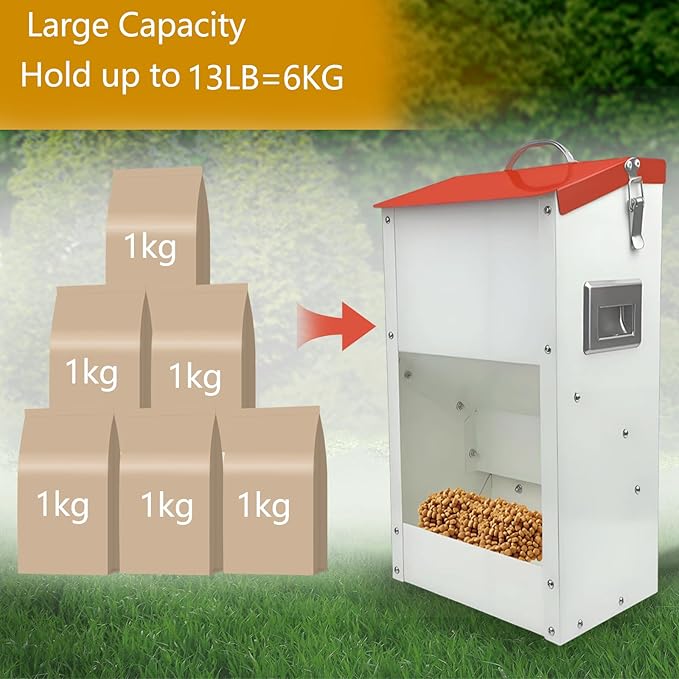 Gravity Automatic Cat Feeder Galvanized Small Animal Feeding Trough Food Dispenser for Cats Puppy 13L Outdoor Pets Feeder