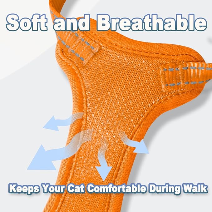 Cat Harness and Leash Set Escape Proof for Kitten Walking, Soft Adjustable Top Handle Vest Harnesses for Cats, Easy Control Breathable Reflective Small Medium Large, Orange, M