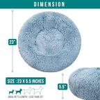 PetAmi Calming Dog Bed for Small Medium Dog Cat, Round Donut Washable, Fluffy Faux Fur Plush Cuddler Pet Kitten Cushion, Anti-Slip, Fits up to 25 lbs, 23 inch, Dusty Blue