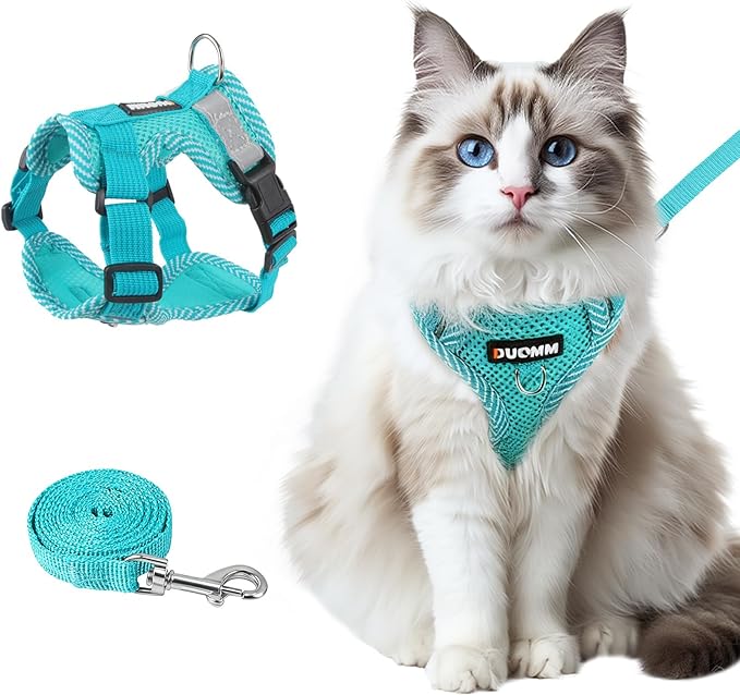 wanheart Cat Harness and Leash Set - Escape Proof Adjustable Breathable Vest for Cats, Soft Mesh Padded Harness with Reflective Strips - Easy Control for Kittens, Indoor & Outdoor Cats (Emerald, L)