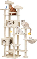 85inch Heavy Duty Cat Tree for Indoor Cats Large Adult, Tall Giant Cat Tower with Scratching Post, Large Perches, Cozy Cat Condos & Hanging Hammocks, Beige