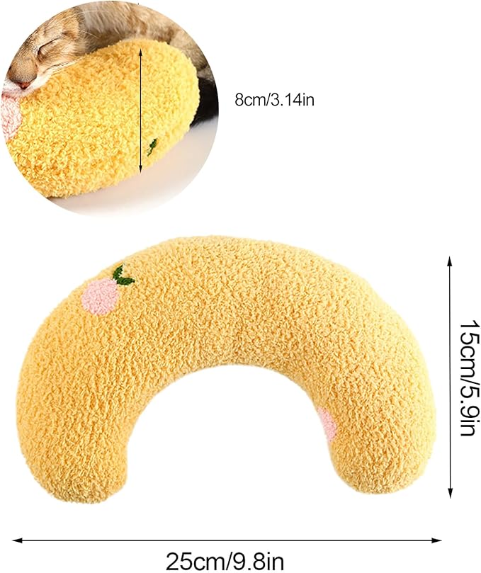 Cat Pillows for Indoor Cats, Soft Fluffy Dog Calming Pillow, Little Dog Pillows, U Shaped Half Donut Cuddler with Cute Embroidery, Washable Neck Protector Pillows for Small Dogs and Cats (yellow)