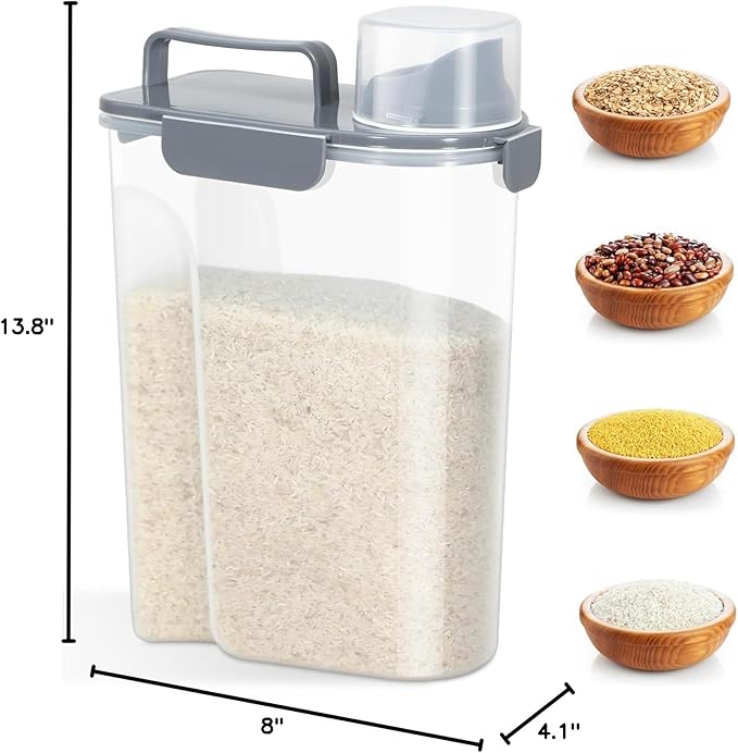 Rice Storage Container 10 Lbs, Airtight Food Dispenser with Large Spout and Cup for Pet Dog Cat Food Storage 7 Lbs