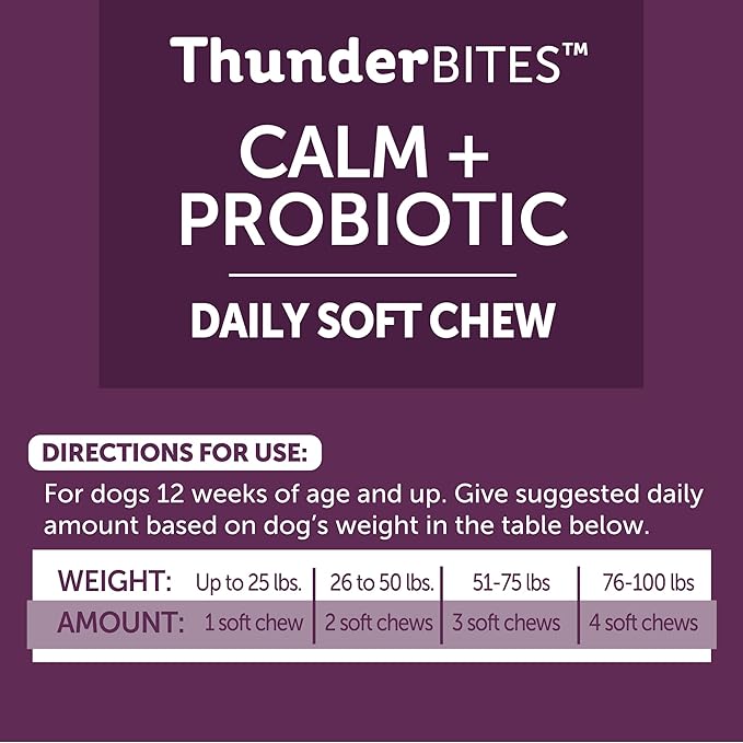 ThunderBites Calm + Probiotics for Dogs Daily Supplement Soft Chews, Supporting Dog Digestive & Gut Health with Probiotics, Prebiotics & Postbiotics + Calming Support for Daily Stressors, 90 Count