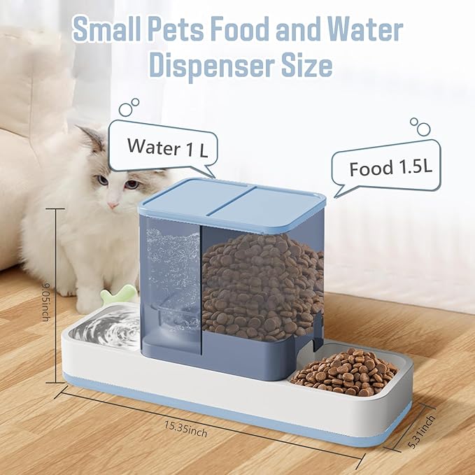 Automatic Small Pet Feeder and Water Dispenser, 2 in 1 Gravity Cat Auto Cat Small Medium Dog Feeder and Waterer Set Feeder Dish for Puppy Kitten Small Pets (Blue)