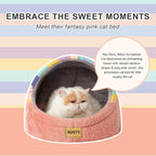 Jiupety Cute Cat Beds for Indoor Cats, Cat Cave Bed and Kitten Bed, Hideway Cat House and Cat Tent with Anti-Slip Bottom, Washable Removable Cushion, M(16"x16"x13"), Rainbow.