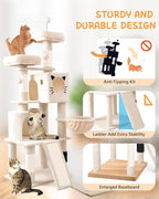 66in Multi-Level Large Cat Tree Tower for Indoor Cat/Kitties, Mordern Cat Tower with Sisal Scratching Posts, Condos and Hammock, Perches, Ramp for Climbing Heavy Duty