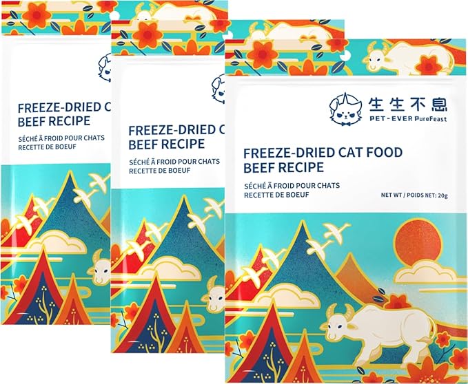 Freeze-Dried Cat Food, 97% Animal Origin Soft Dry Raw Food for Cats, High Protein Healthy Freeze Dried Cat Treat & Topper (Beef Recipe - 2.1 Ounce)