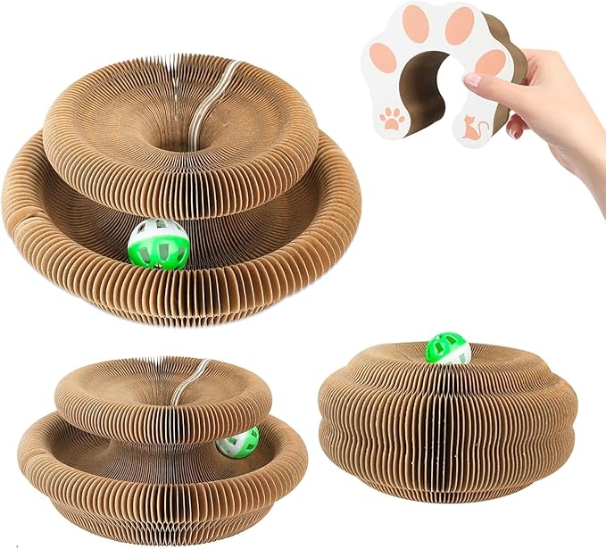 Kitty Kurlz Accordion Magic Organ Cat Scratcher Toys for Indoor Cats - Cardboard Cat Scratching Board Ball Scratcher Pad 3 Pack