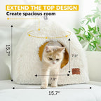 CATISM Cat Bed, Cat Cave for Indoor Cats, Soft Cat Dome, Self-Warming 2 in 1 Foldable Pet Cat House with Washable Cushioned Pillow Calming Fluffy Dog Beds for Small Dogs with Anti-Slip Bottom White