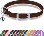 OOPSDOGGY Rolled Leather Cat Collar with Bell, Reflective Kitten Collars with Buckle Include Safety Elastic Strap - Adjustable Small Pet Collars for Boy Girl Cats (Brown)