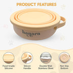 2-in-1 Insulated Dog Bowl with Collapsible Lid & Handle – Stainless Steel, Non-Slip Rubber Base – Portable Pet Water & Food Bowl for Dogs & Cats – 30 OZ + 20 OZ – Indoor & Outdoor (Beige)